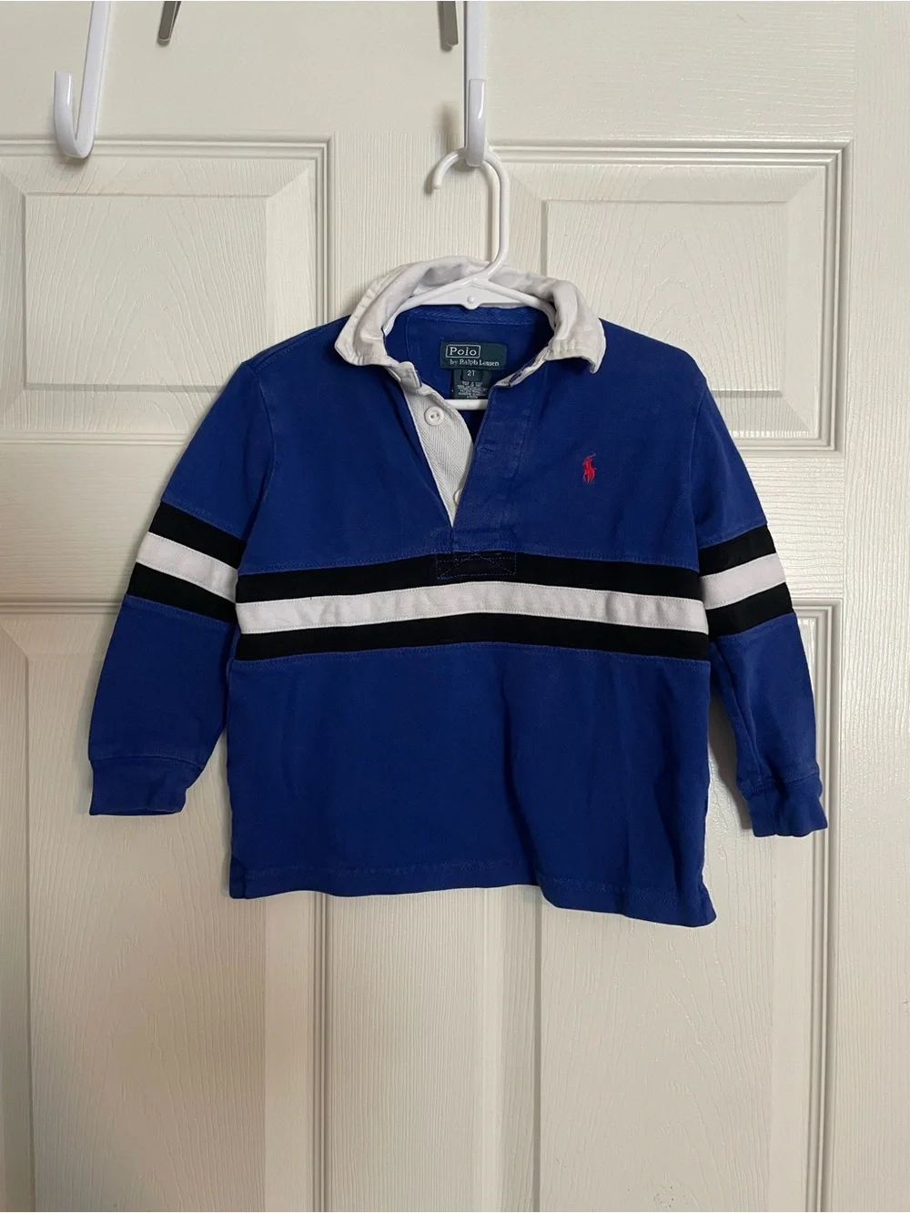 Polo by Ralph Lauren Boys 2T Royal Blue Rugby Polo with White & Black Stripes